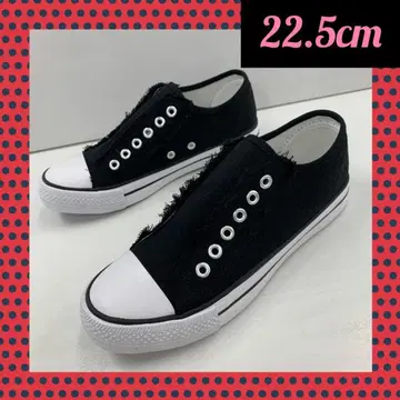 22.5cm 여성용 새상품 폭 넓은 끈 없는 캔버스 슬립온 편안한 블랙