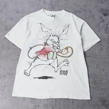 90s 원더랜드 앨리스 토끼 체셔 고양이 티셔츠 ANDAZIA L