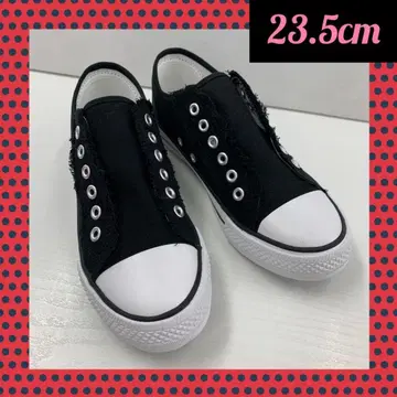 23.5cm 여성용 새상품 와이드 끈 없음 캔버스 슬립온 편안한 블랙