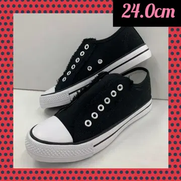 24.0cm 여성용 새상품 폭 넓은 끈 없는 캔버스 슬립온 편안한 블랙