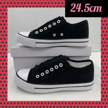 24.5cm 여성용 새상품 와이드 끈 없음 캔버스 슬립온 편안한 블랙