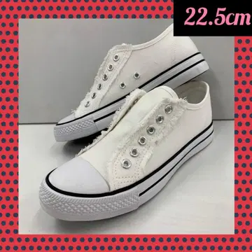 22.5cm 여성용 새상품 와이드 끈 없음 캔버스 슬립온 편안한 화이트