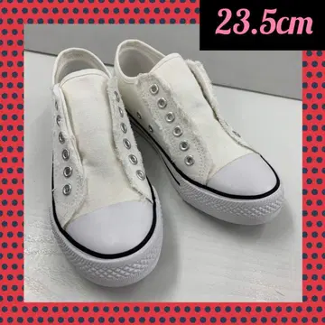 23.5cm 여성용 새상품 와이드 끈 없는 캔버스 슬립온 편안한 화이트