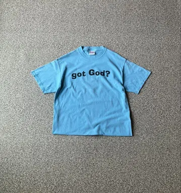 00s got God? 아트 티 메시지 티셔츠 스카이블루