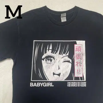 Baby Girl 애니메이션 캐릭터 구제 의류 티셔츠 블랙 M