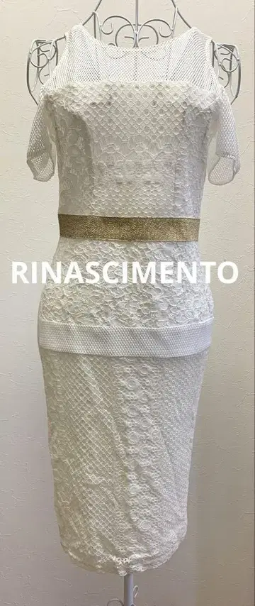 RINASCIMENTO 오프숄더 타이트 드레스 레이스 메쉬