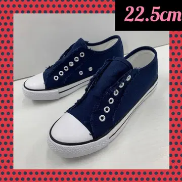 22.5cm 여성용 새상품 폭 넓은 끈 없는 캔버스 슬립온 편안한 네이비