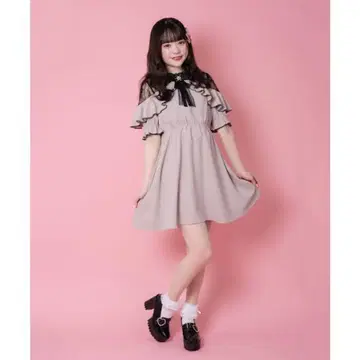 ROJITA 어깨 레이스 브로치 반팔 원피스 핑크