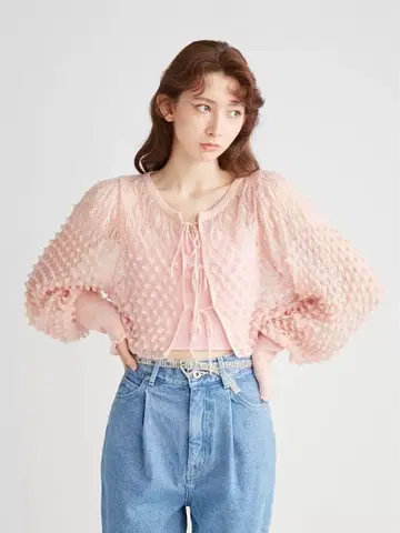 FURFUR 입체 시스루 니트 리본 풀오버