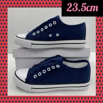 23.5cm 여성용 새상품 폭 넓은 끈 없는 캔버스 슬립온 편안한 네이비