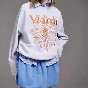 Mardi 꽃무늬 자수 맨투맨 그레이
