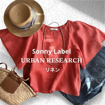 Sonny Label 린넨 100% 플레어 소매 셔츠 오렌지