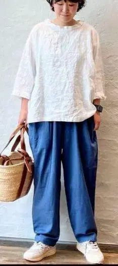 journal standard luxe 면 린넨 테이퍼드 팬츠 파랑