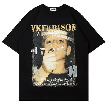 VKFKPRISON 블랙 티셔츠 오버 사이즈