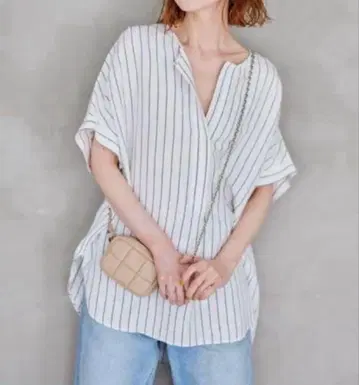 저널 스탠다드 레이온 린넨 노카라 블라우스