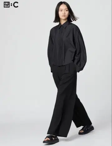 유니클로 C 감동 턱 와이드 팬츠 S