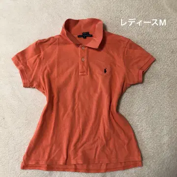 랄프 로렌 반팔 폴로 셔츠 y2k 자수 로고 오렌지 여성용 M