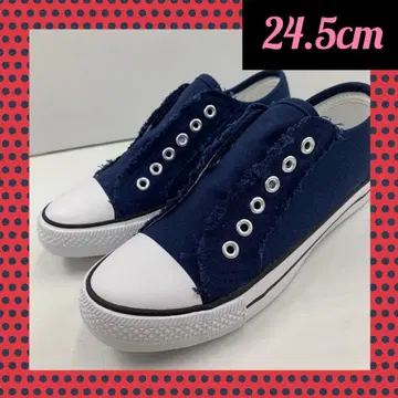 24.5cm 여성용 새상품 와이드 끈 없음 캔버스 슬립온 편안한 네이비