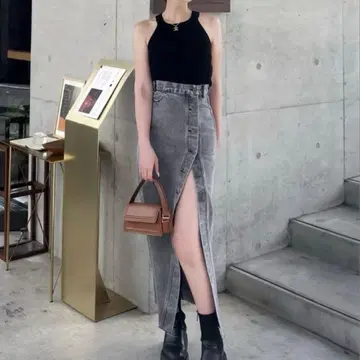 diante 슬릿 롱 스커트 블랙