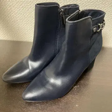 네이비 사이드 고어 부츠 7cm 힐