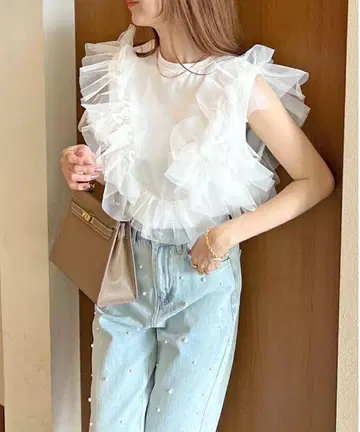 3way tulle docking pullover 화이트