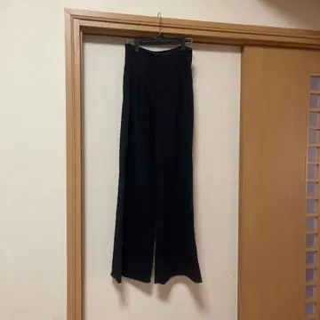 블랙 하이 웨스트 와이드 레그 팬츠