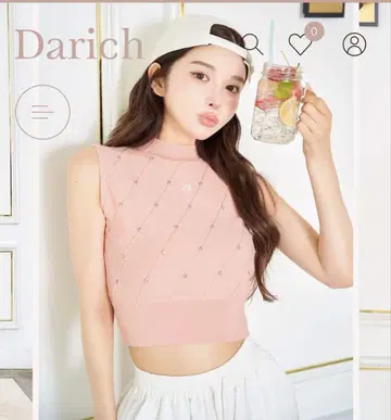 다리치 스톤 다이아 니트 탑 핑크