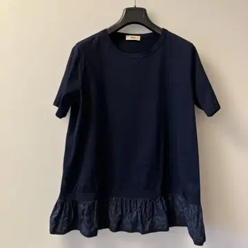 Herno 네이비 프릴 밑단 티셔츠