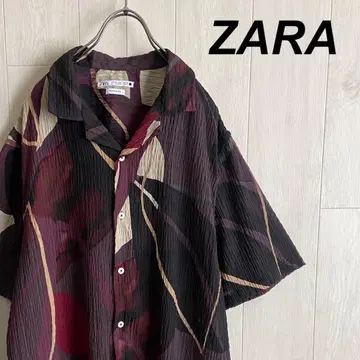 자라 ZARA 올 패턴 반팔 폴리에스테르 셔츠 폴리 셔츠 구제 의류