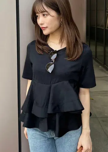 snidel 이질적인 소재 페플럼 티셔츠