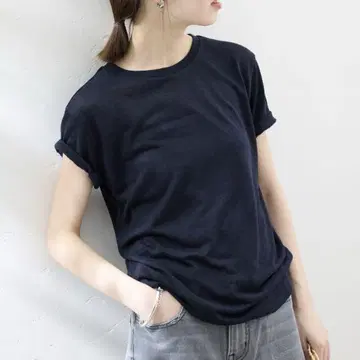 슬로브 이에나 SLOBE IENA 슬라브 5부 소매 티셔츠 네이비