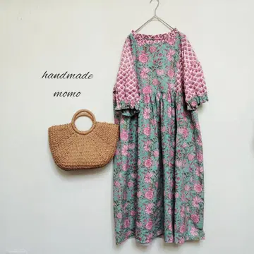 handmade 인도 면 에스닉 개더 원피스 free