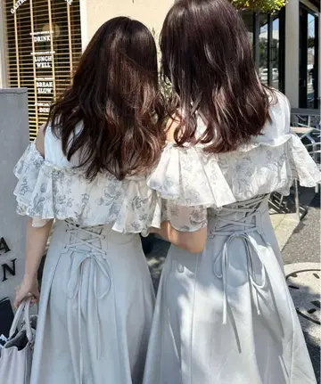 MAJESTIC LEGON 허리 프릴 플레어 원피스 M 그레이 패턴