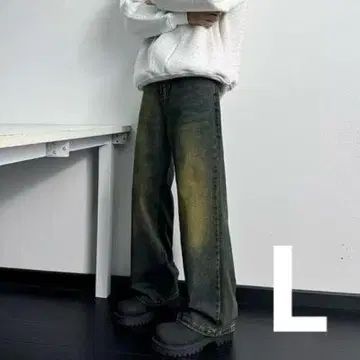 남성용 배기 데님 워시드 배기 팬츠 여성용 팬츠 빈티지 L