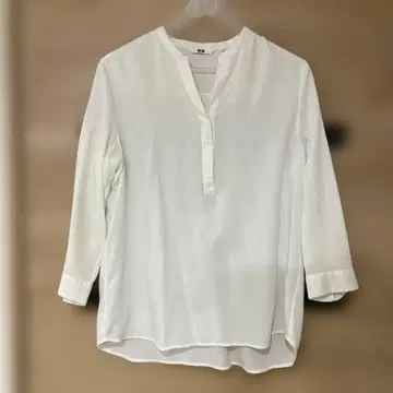 화이트 반소매 밴드 카라 튜닉