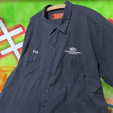 4XL USA 수입 디키즈 블랙 자수 구제 의류 워크 셔츠