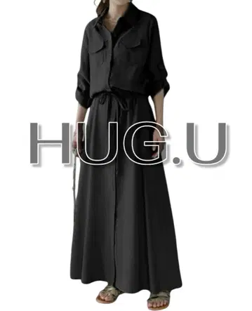 HUG.U 셔츠 원피스 L 레귤러 기장 블랙