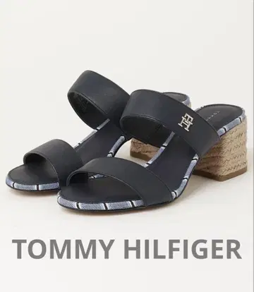 새상품급 TOMMYHILFIGER 블록 미드 힐 셔팅 샌들 36