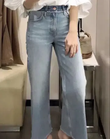 자라 허리 프린지 데님 38