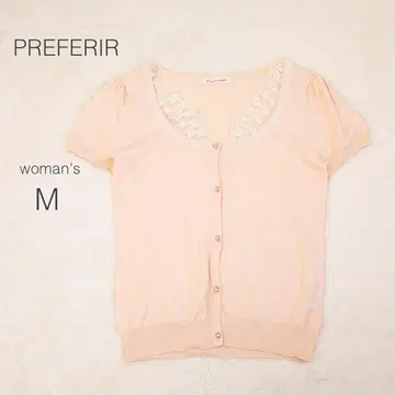 프레페릴 반팔 가디건 레이스 꽃무늬 걸리시 핑크 퍼프 슬리브