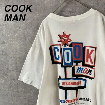 COOK MAN 티셔츠 숏 슬리브 반팔 뒷면 프린트 남성용 L 사이즈