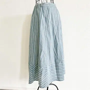 언타이틀 스커트 M 스카이블루 스트라이프 패턴 롱 허리밴딩 내추럴