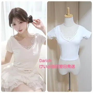 Darich 다리치 레이스 V 넥 크롭 티셔츠 WHT 화이트 화이트