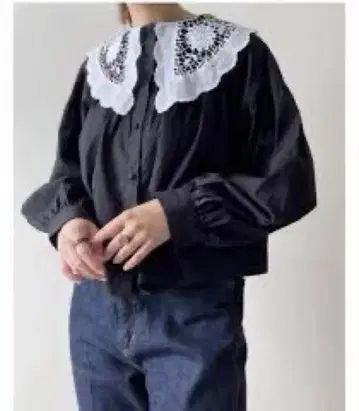 ZARA 레이스 카라 부착 블랙 긴팔 셔츠 미사용 새상품 택 포함