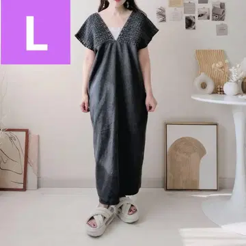 시마무라 데님 셔링 원피스 블랙 L 사이즈