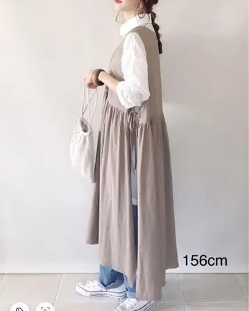 and R 사이드 리본 에이프런 원피스