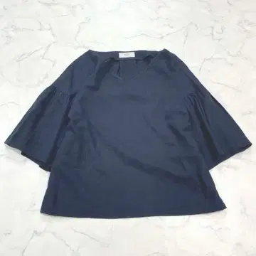 SLOBE IENA 슬로브 이에나 린넨 혼방 프릴 소매 블라우스 네이비