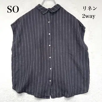 SO 린넨 셔츠 린넨 2way 작은 옷깃 겹치는 옷깃 프렌치 슬리브