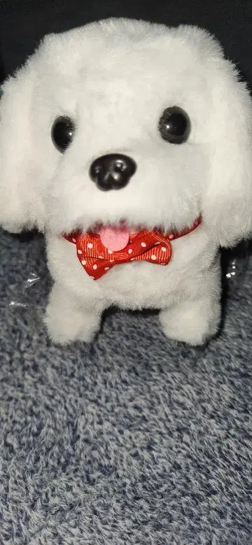 개 모양 봉제 인형 화이트 빨간 리본