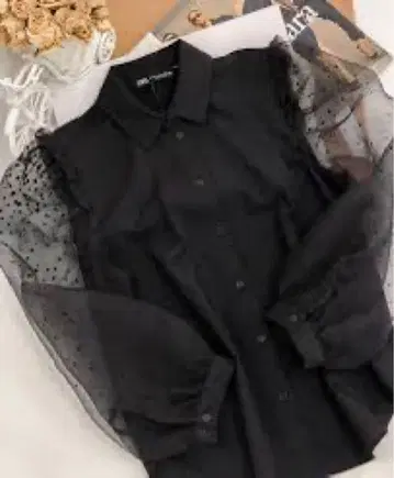 ZARA 블랙 시스루 퍼프 슬리브 셔츠 택 포함 미사용 새상품